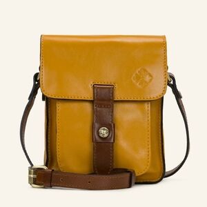 Patricia Nash Lari Crossbody Purse In Mustard and Brown Distressd Leather